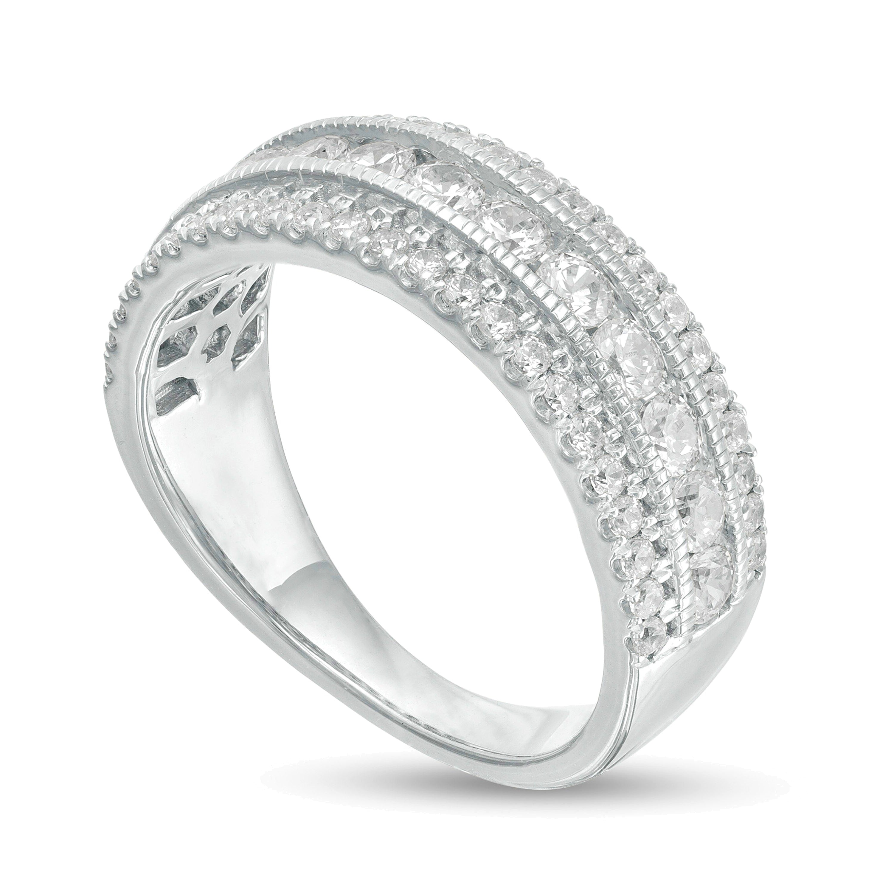 1.33 ct. Gesamtgewicht Diamant Memoire-Ring im Vintage-Stil mit drei Reihen in 10K Weißgold