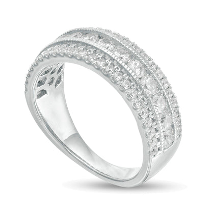 1.33 ct. Gesamtgewicht Diamant Memoire-Ring im Vintage-Stil mit drei Reihen in 10K Weißgold