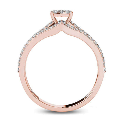 0.63 ct. Gesamtgewicht Multi-Diamant Verlobungsring mit quadratischem Rahmen und drei Reihen in 14K Roségold
