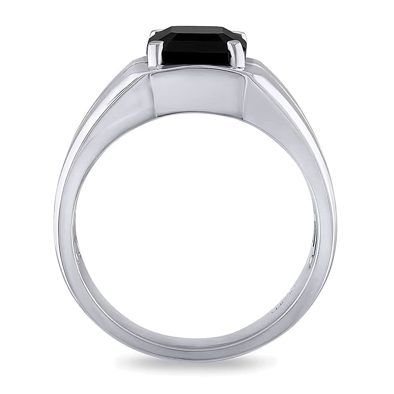 Ring mit rechteckigem schwarzem Onyx und Diamant-Besatz in 10K Weißgold