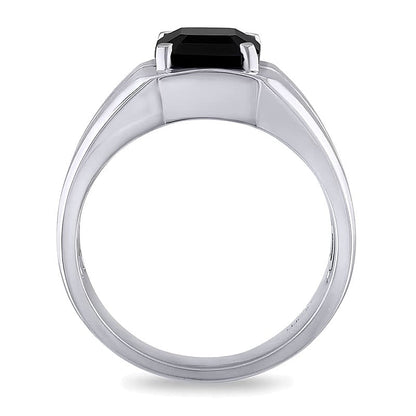 Ring mit rechteckigem schwarzem Onyx und Diamant-Besatz in 10K Weißgold