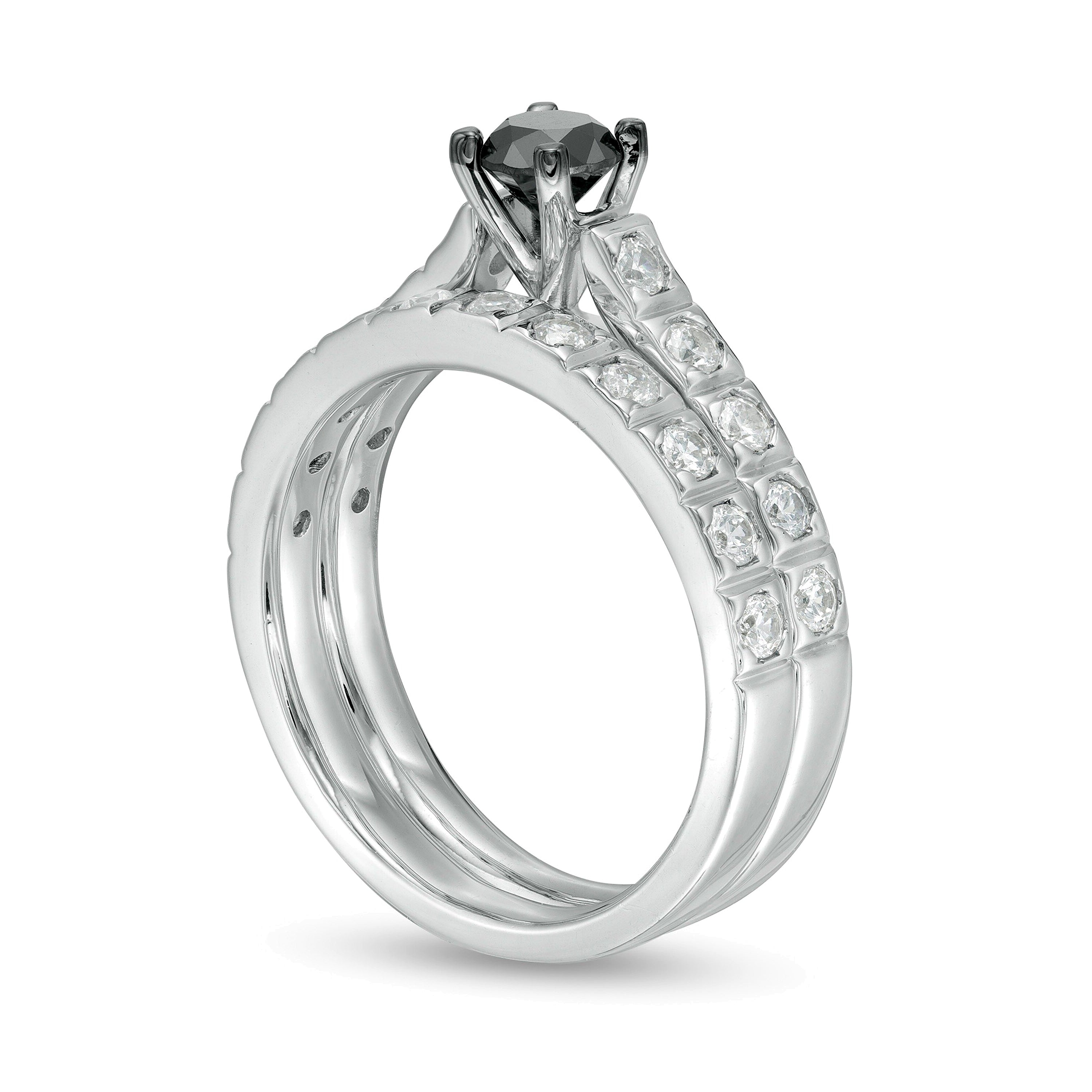 Braut-Set mit schwarzen und weißen Diamanten 1.0 CT. Gesamtgewicht in 10K Weißgold