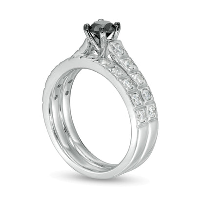 Braut-Set mit schwarzen und weißen Diamanten 1.0 CT. Gesamtgewicht in 10K Weißgold