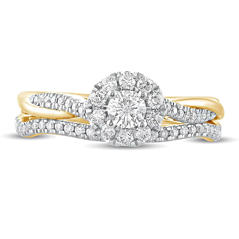 Brautset mit Diamanten 0,5 ct. Gesamtgewicht rund in 10K Gelbgold