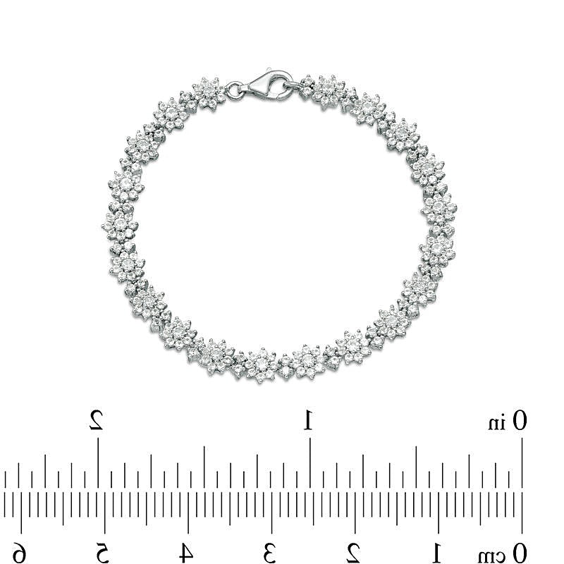 Blumen-Armband mit weißen Labor-Saphiren in rhodiniertem Sterlingsilber – 7,5"