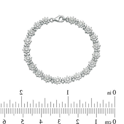 Blumen-Armband mit weißen Labor-Saphiren in rhodiniertem Sterlingsilber – 7,5"