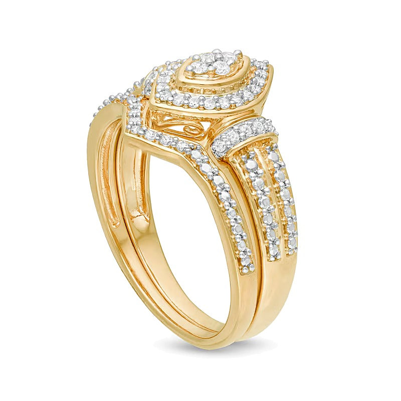 Braut-Set mit Diamanten im Marquise- und Rundschliff 0,2 ct. Gesamtgewicht in 14K Weißgold