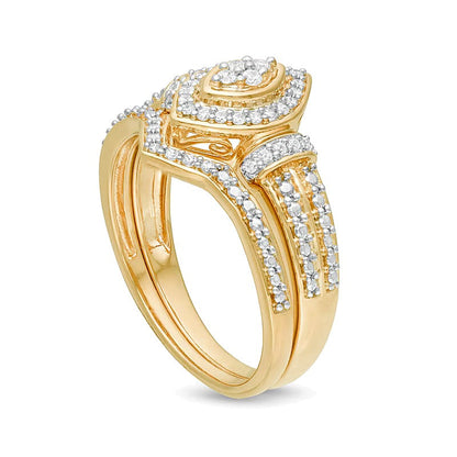Braut-Set mit Diamanten im Marquise- und Rundschliff 0,2 ct. Gesamtgewicht in 14K Weißgold
