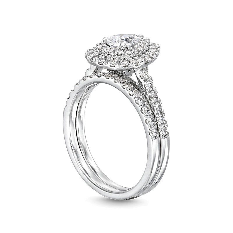 1.5 CT. Gesamtgewicht Diamant-Brautset im Tropfen- und Rundschliff mit Halo-Fassung in 14K Weißgold (I/I1)