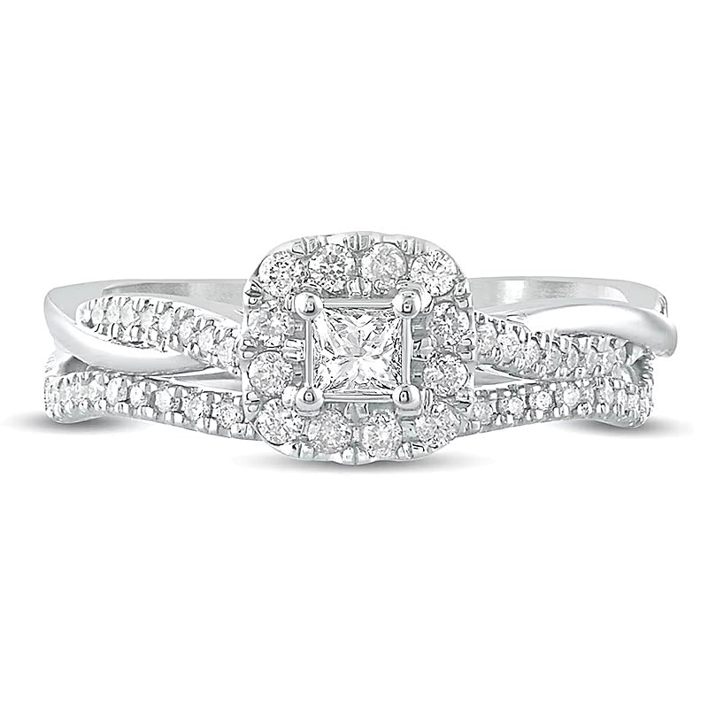 0.5 CT. Gesamtgewicht Braut-Set mit Diamanten im Princess- und Rundschliff in 10K Weißgold