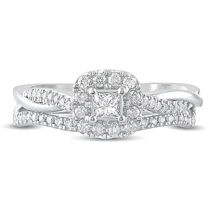 0.5 CT. Gesamtgewicht Braut-Set mit Diamanten im Princess- und Rundschliff in 10K Weißgold