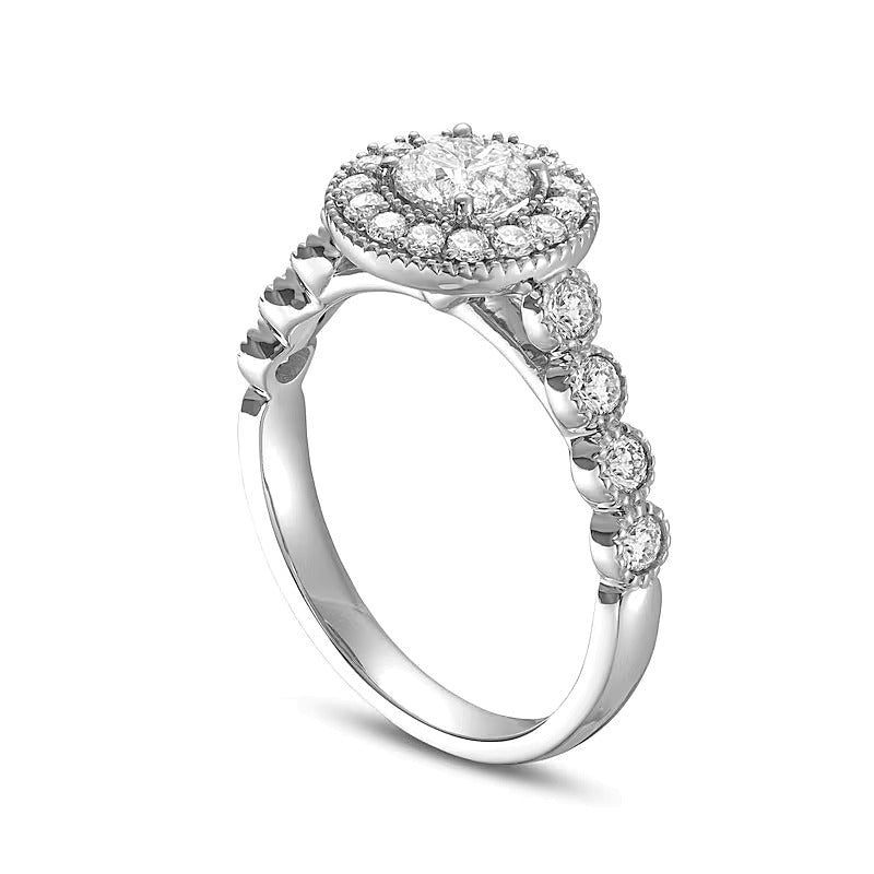 1,25 ct. Gesamtgewicht Diamant Halo-Verlobungsring in 14K Weißgold (I/I2)
