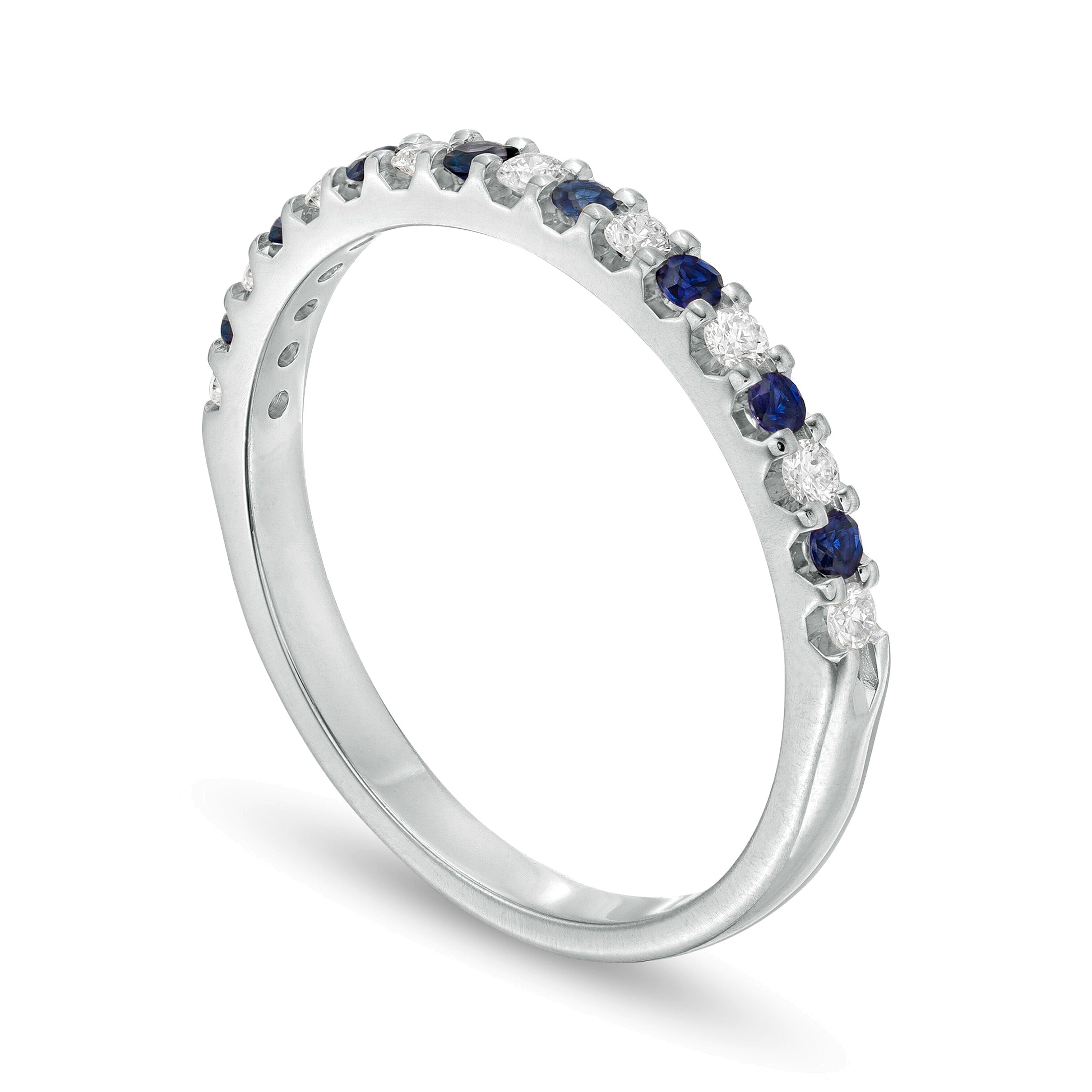 Blauer Saphir und Diamant 0,13 ct. Gesamtgewicht Stackable Ring in 14K Weißgold