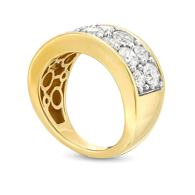 3.25 ct. Gesamtgewicht Memoire-Ring mit Diamanten, zweireihig alternierend, in 10K Gelbgold