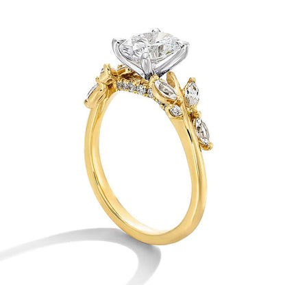 1.33 CT. Gesamtgewicht ovaler Labordiamant Solitär mit seitlichem Besatz Verlobungsring in 14K Gelbgold (F/VS2)