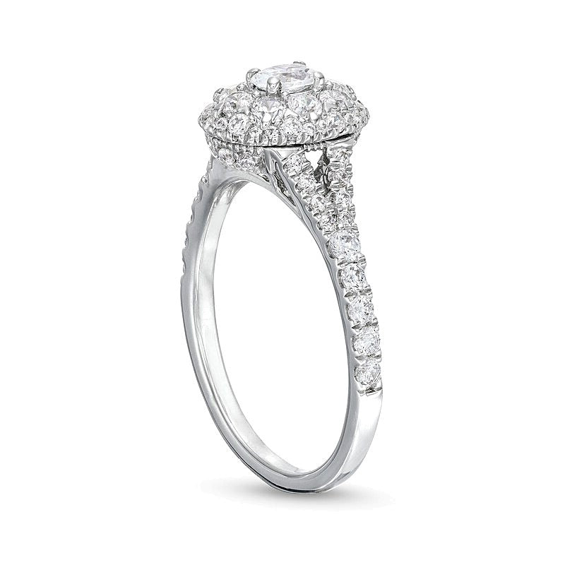 0.75 ct. Gesamtgewicht Verlobungsring mit ovalem Diamant-Besatz und Split-Shank in 10K Weißgold