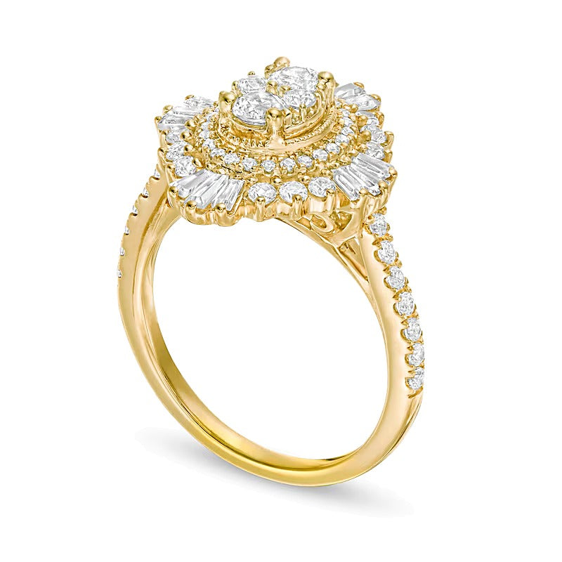 Cocktail-Ring mit Diamanten in ovaler Komposit-Fassung, 1.25 ct. Gesamtgewicht, 14K Gelbgold