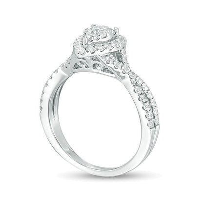 1.25 ct. Gesamtgewicht Komposit-Diamant Verlobungsring tropfenförmig mit Twist-Ring in 14K Weißgold
