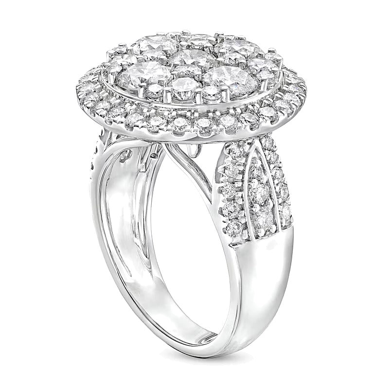 4.0 ct. Gesamtgewicht Multi-Diamant Verlobungsring mit Rahmen und mehrreihiger Schiene aus 14K Weißgold