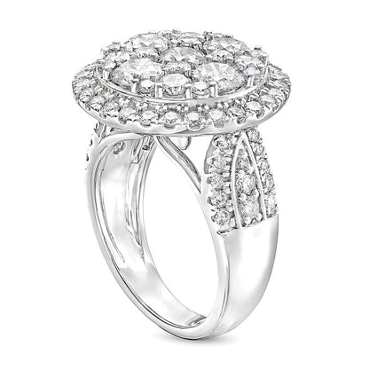 4.0 ct. Gesamtgewicht Multi-Diamant Verlobungsring mit Rahmen und mehrreihiger Schiene aus 14K Weißgold