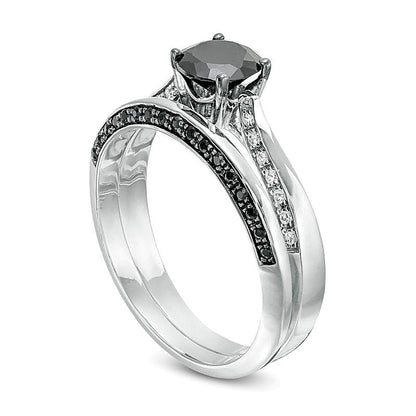 0.88 ct. Gesamtgewicht Brautset mit schwarzen und weißen Diamanten im Solitär-Stil in 10K Weißgold