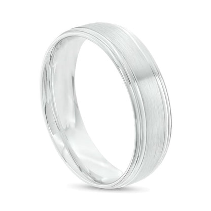 Herren-Ehering 6,0 mm gebürstet mit abgesetzter Kante in 14K Weißgold - Größe 10