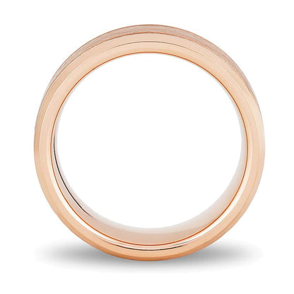 8,0mm Ring mit strukturierter Mitte und abgeschrägten Kanten aus rosé-ionenbeschichtetem Wolfram