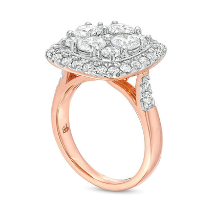 3.17 ct. Gesamtgewicht Verlobungsring mit Diamanten im Kissenschliff und Halo in 14K Roségold