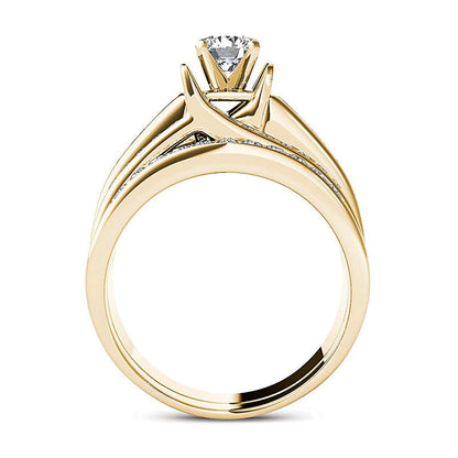 1.25 ct. Gesamtgewicht Diamant Brautset mehrreihig in 14K Gelbgold