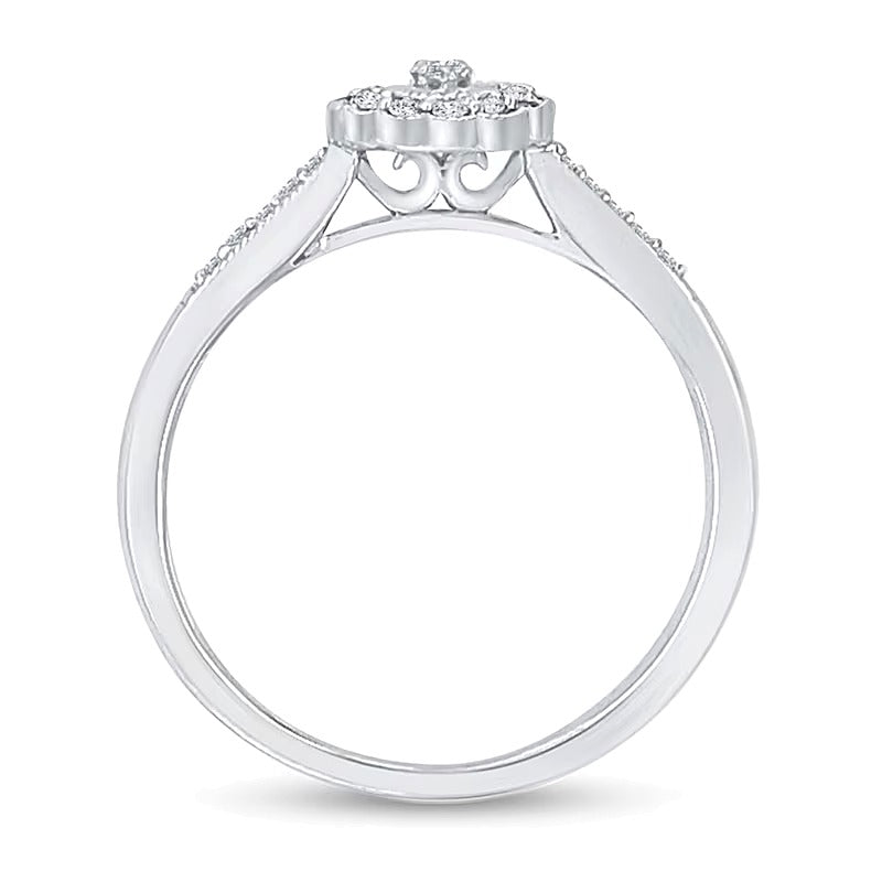 Vintage-Ring mit ovaler Diamant-Anordnung im Muschelrahmen 0,2 ct. Gesamtgewicht in 10K Weißgold