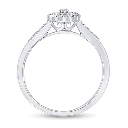 Vintage-Ring mit ovaler Diamant-Anordnung im Muschelrahmen 0,2 ct. Gesamtgewicht in 10K Weißgold