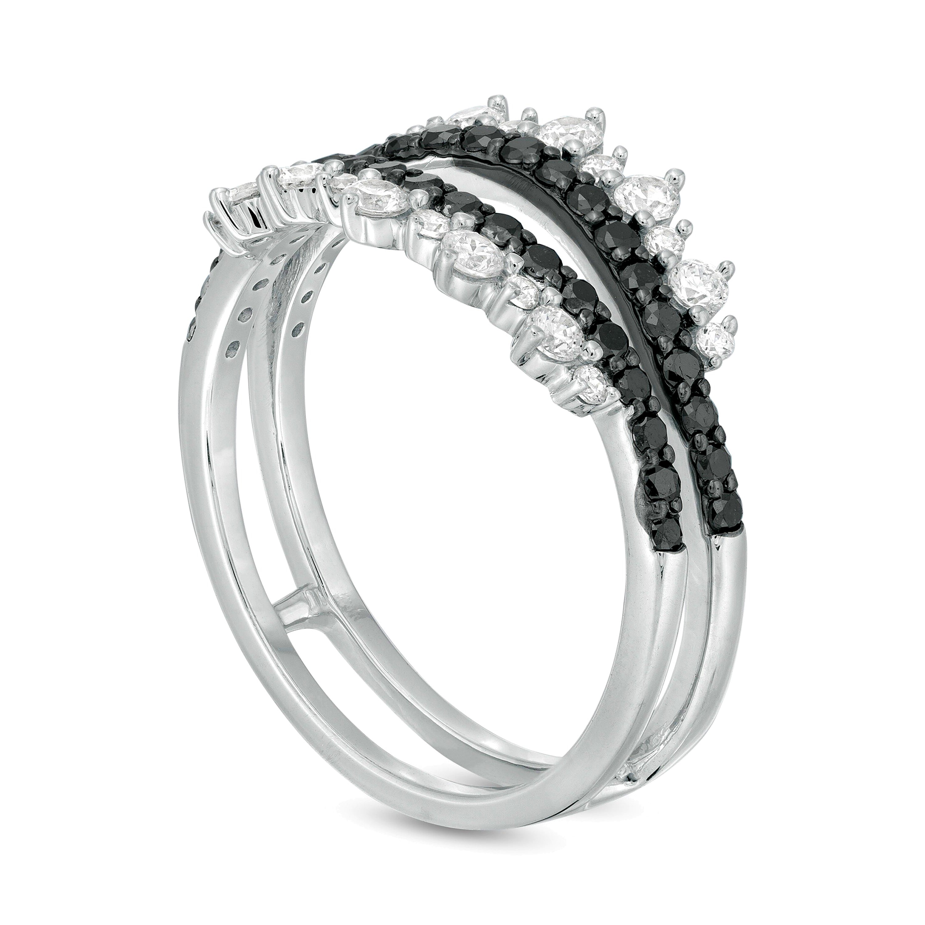 0.75 CT. Gesamtgewicht behandelter schwarzer und weißer Diamant Tiara-Stil Solitär-Enhancer in 10K Weißgold