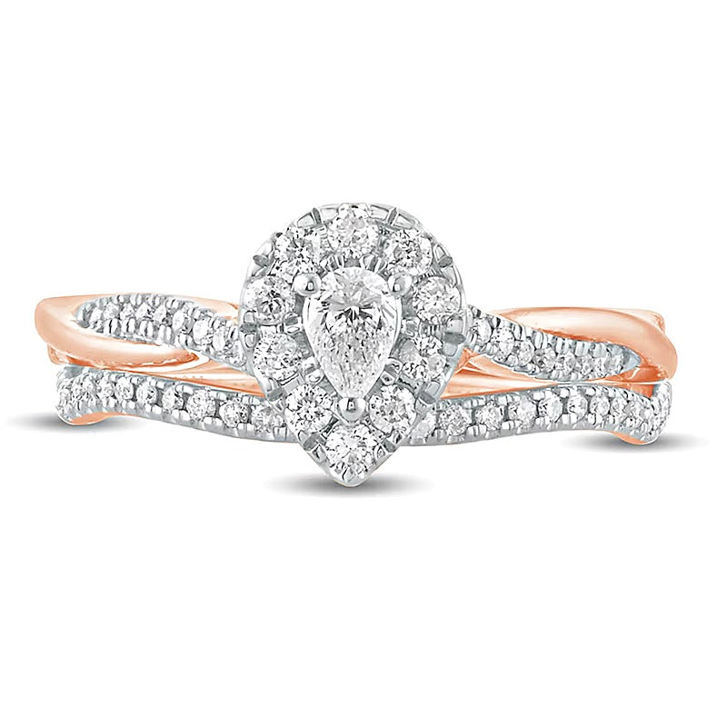 Braut-Set mit Diamanten im Tropfen- und Rundschliff 0.5 ct. Gesamtgewicht in 10K Roségold