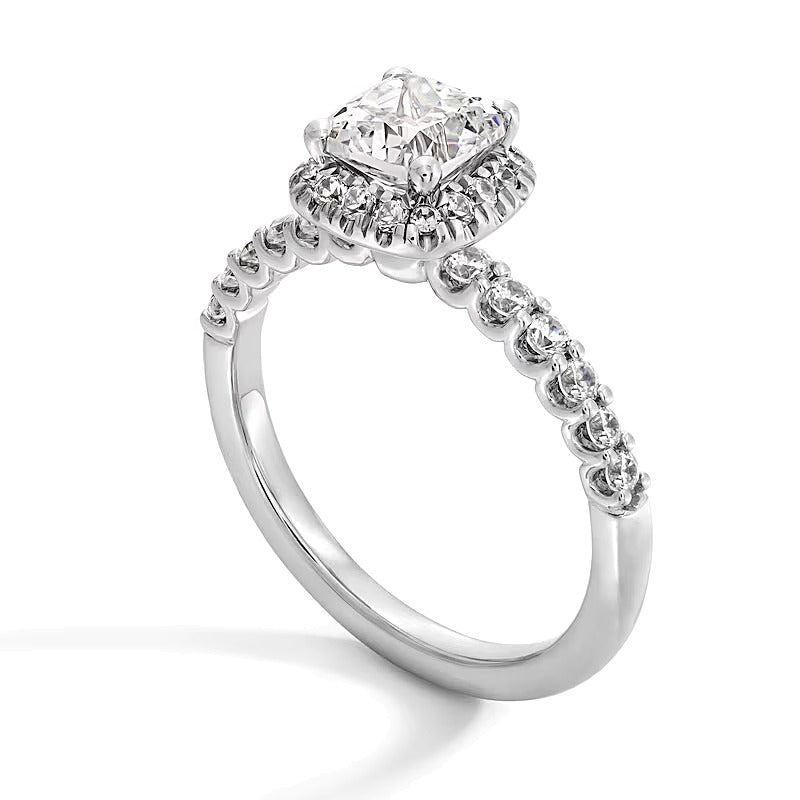 1.5 CT. Gesamtgewicht Halo-Ring mit Labordiamant im Kissenschliff in 14K Weißgold (F/SI2)