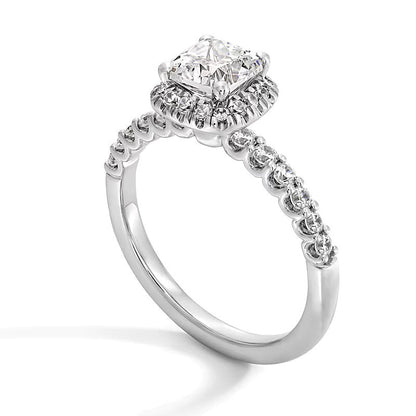 1.5 CT. Gesamtgewicht Halo-Ring mit Labordiamant im Kissenschliff in 14K Weißgold (F/SI2)