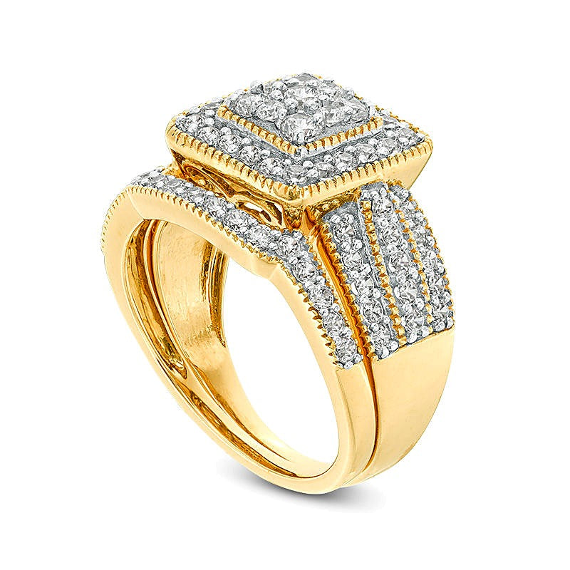 Braut-Set mit weißen Diamanten in rund und Princess, 1.25 ct. Gesamtgewicht, in 10K Gelbgold