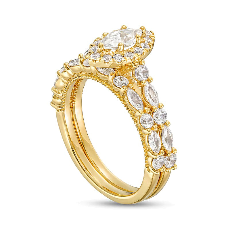 Braut-Set mit Diamanten im Marquise-Schliff 1.5 ct. Gesamtgewicht in 14K Gelbgold (I/I1)