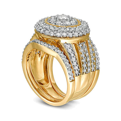 2.25 ct. Gesamtgewicht Multi-Diamant mehrreihiges dreiteiliges Braut-Set im Vintage-Stil in 10K Gelbgold