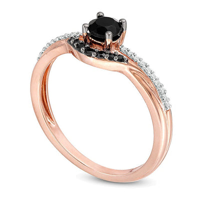 4,0 mm schwarzer Spinell und 0,05 ct. Gesamtgewicht Diamant Solitär mit seitlichem Besatz in 10K Roségold