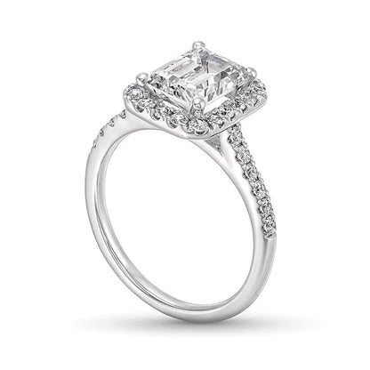 2.5 CT. Gesamtgewicht Verlobungsring mit Labordiamanten im Smaragdschliff und Halo in 14K Weißgold (F/SI2)