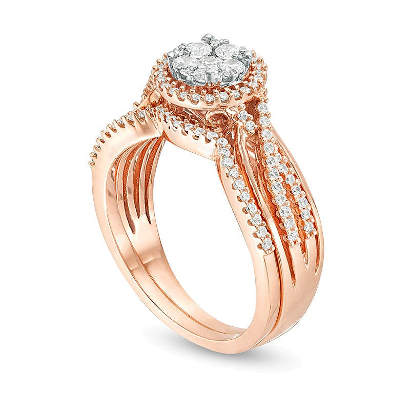 0,38 ct. Gesamtgewicht Komposit-Diamant Braut-Set mit Crossover-Schiene in 10K Roségold