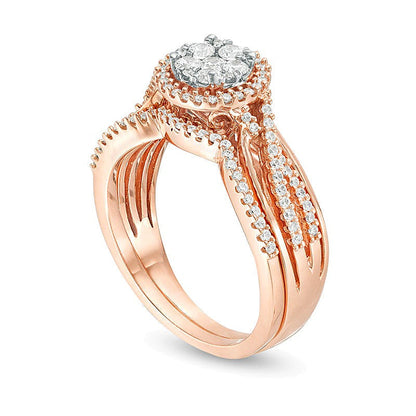 0,38 ct. Gesamtgewicht Komposit-Diamant Braut-Set mit Crossover-Schiene in 10K Roségold