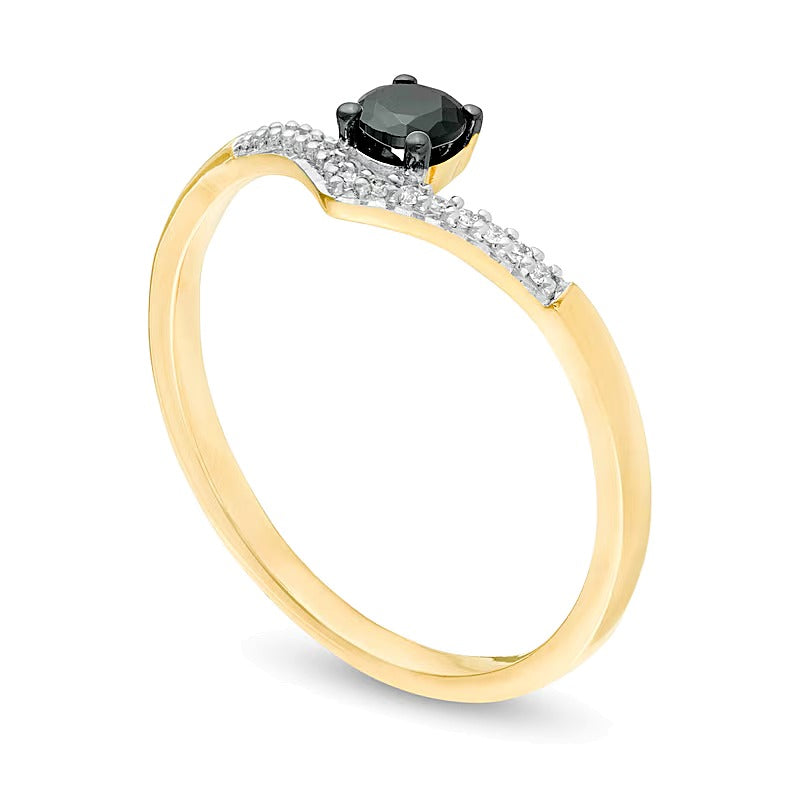 0.2 ct. Gesamtgewicht behandelter schwarzer und weißer Diamant Chevron Freundschaftsring in 10K Gelbgold
