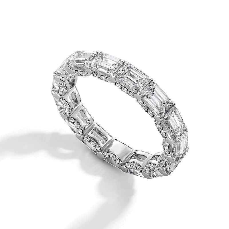 5.17 ct. Gesamtgewicht Memoire-Ring mit Labordiamanten im Smaragdschliff in 14K Weißgold (F/VS2) – Größe 8