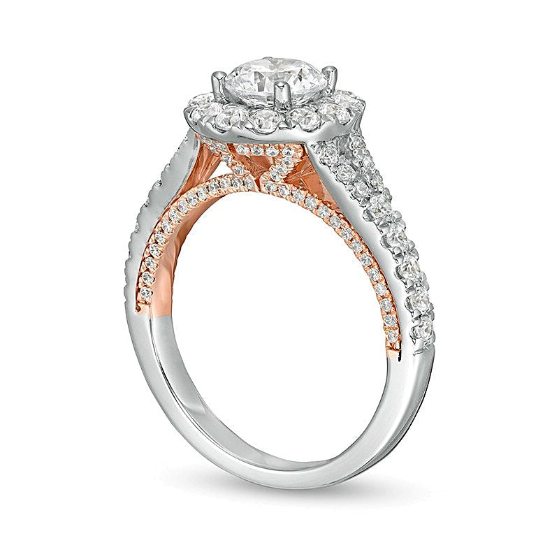 2.0 ct. Gesamtgewicht Diamant Halo-Verlobungsring in 14K Two-Tone Gold (F/I1)