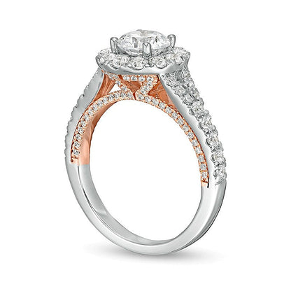 2.0 ct. Gesamtgewicht Diamant Halo-Verlobungsring in 14K Two-Tone Gold (F/I1)