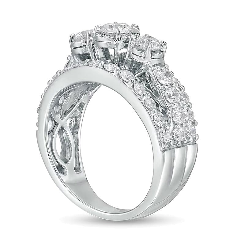 2.0 ct. Gesamtgewicht Diamant Dreistein mehrreihiger Verlobungsring in 14K Weißgold (I/I2)