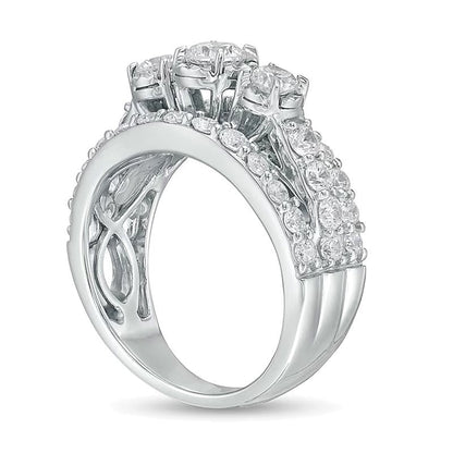 2.0 ct. Gesamtgewicht Diamant Dreistein mehrreihiger Verlobungsring in 14K Weißgold (I/I2)