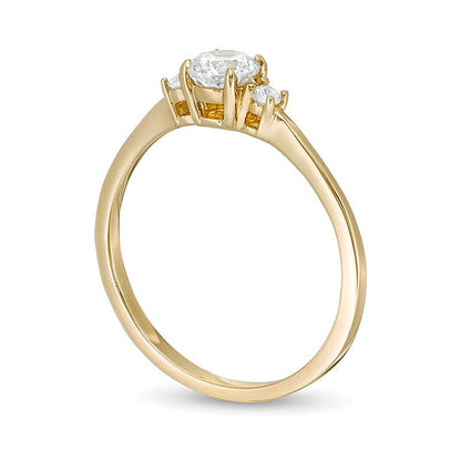 Dreistein-Verlobungsring mit Diamanten 0,5 ct. Gesamtgewicht in 14K Gelbgold