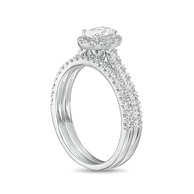 Braut-Set mit ovalem Diamant-Halo 1.0 CT. Gesamtgewicht in 10K Weißgold